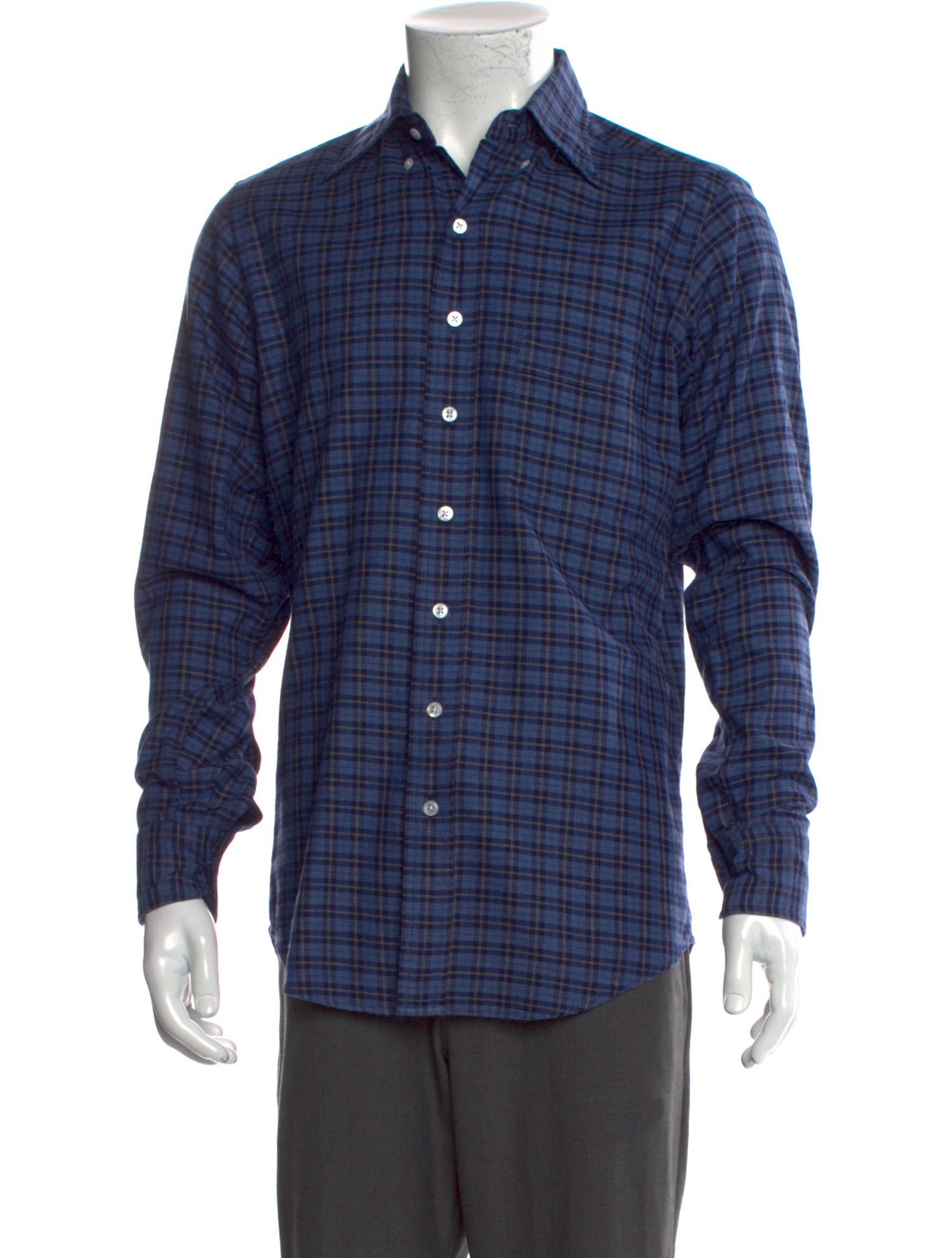 Drake's Plaid Print Long Sleeve Shirt