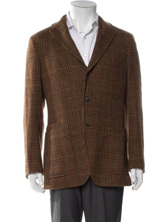 Drake's Wool Plaid Print Blazer