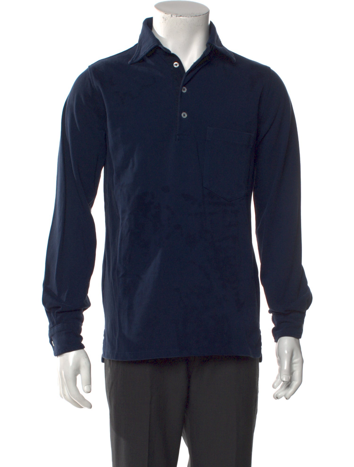 Drake’s V-Neck Long Sleeve Polo Shirt 36 Navy Merino Wool Knitted Rugby Shirt – Drakes US