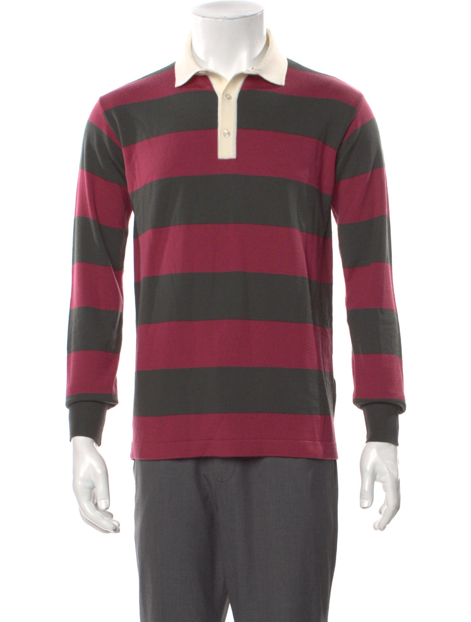 Drake's Merino Wool Striped Polo Sweater