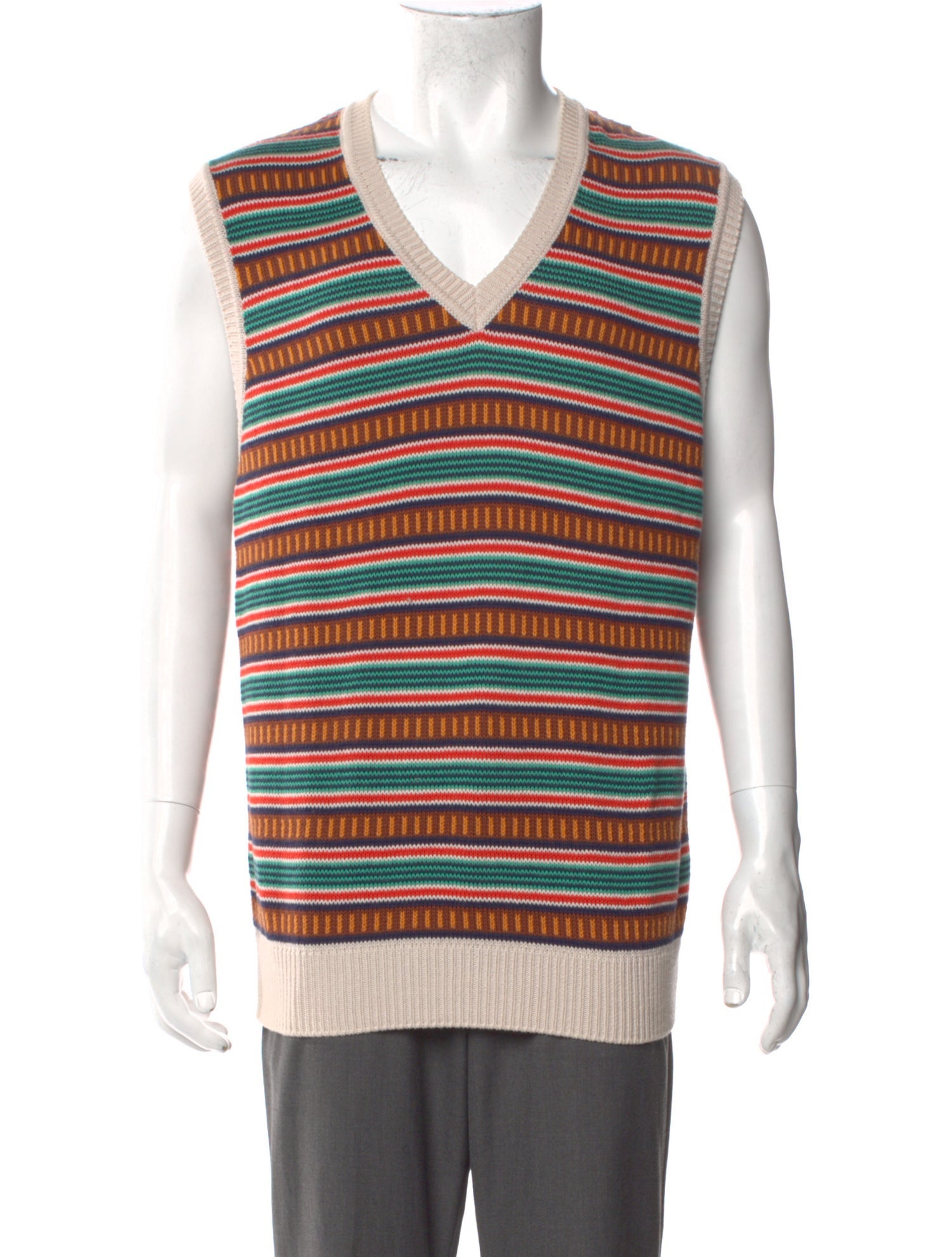 Drake's Striped V-Neck Sweater Vest