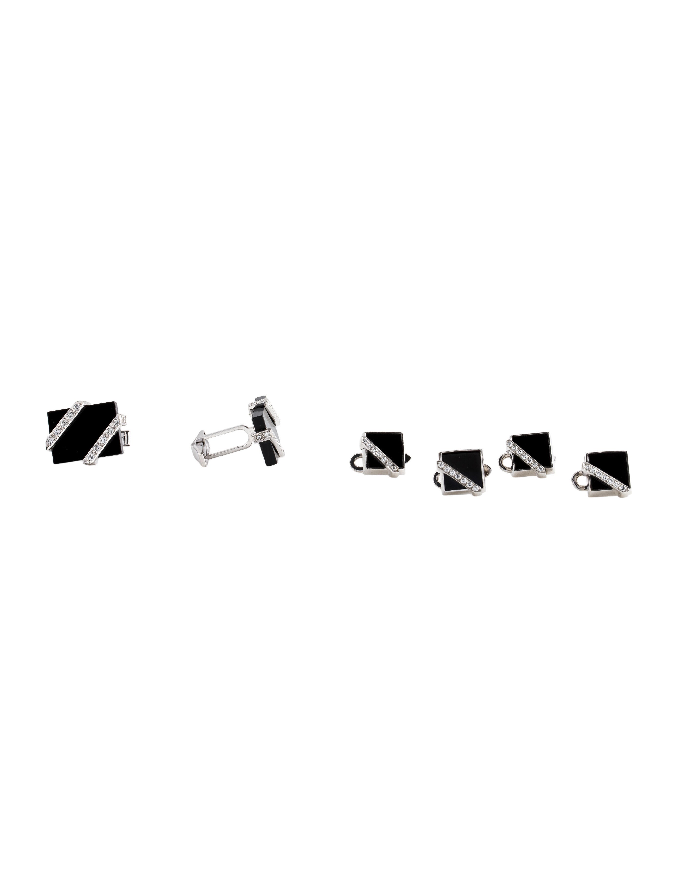 Dress Set 6 Piece 14K 1.56ctw Diamond & Onyx Shirt Studs Set Rhodium