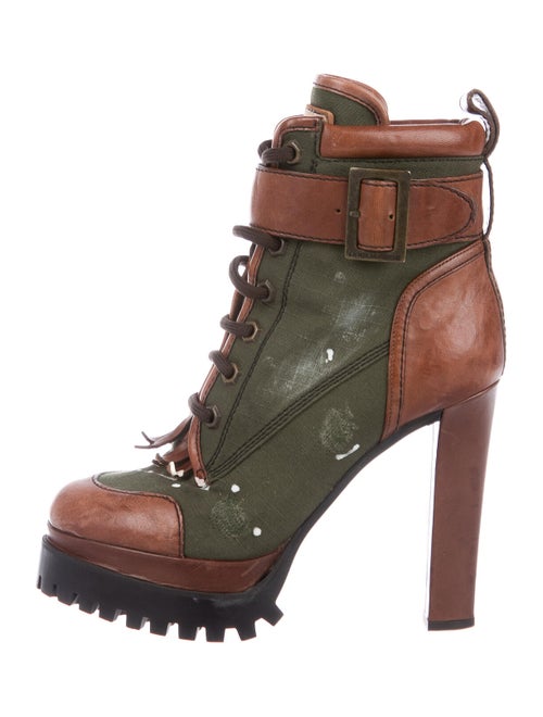 Dsquared² Distressed Printed Combat Boots Green