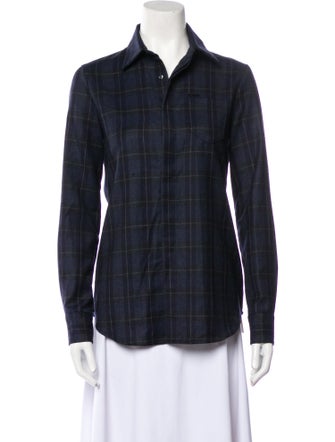 Dsquared² Virgin Wool Plaid Print Button-Up Top