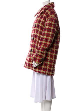 Dsquared² Wool Plaid Print Faux Fur Coat