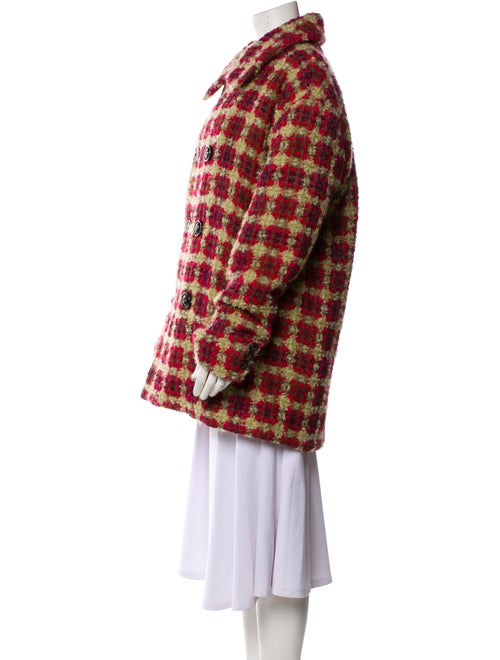 Dsquared² Wool Plaid Print Faux Fur Coat