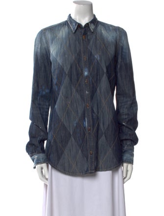 Dsquared² Printed Long Sleeve Button-Up Top