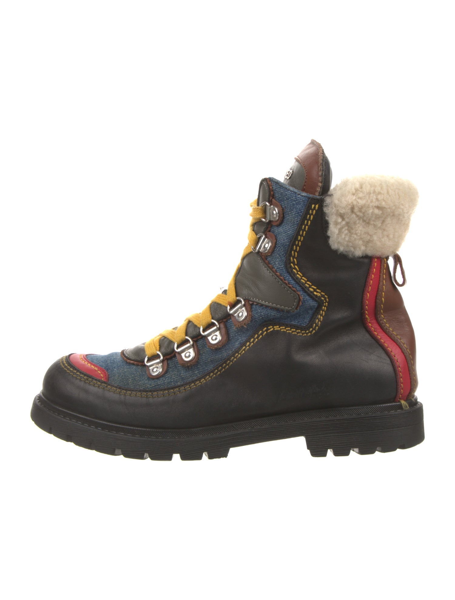Dsquared² Leather Colorblock Pattern Combat Boots