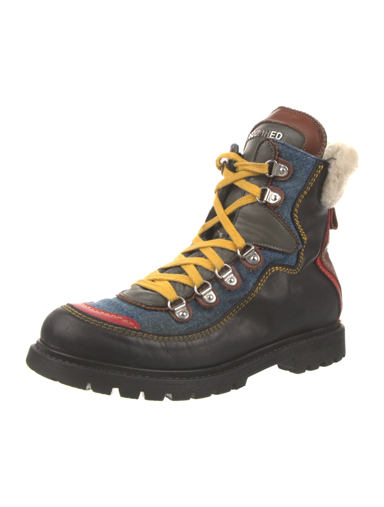 Dsquared² Leather Colorblock Pattern Combat Boots