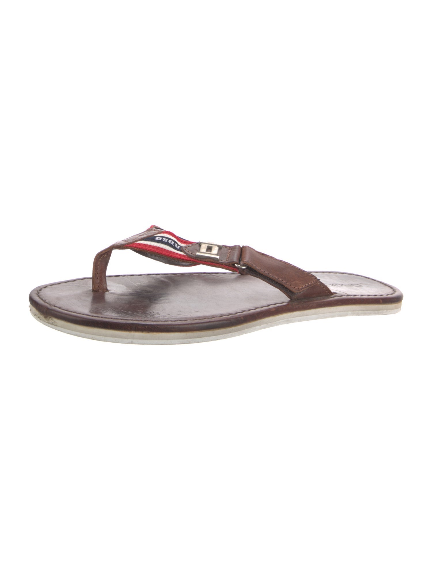 Dsquared² Leather Striped Flip Flops