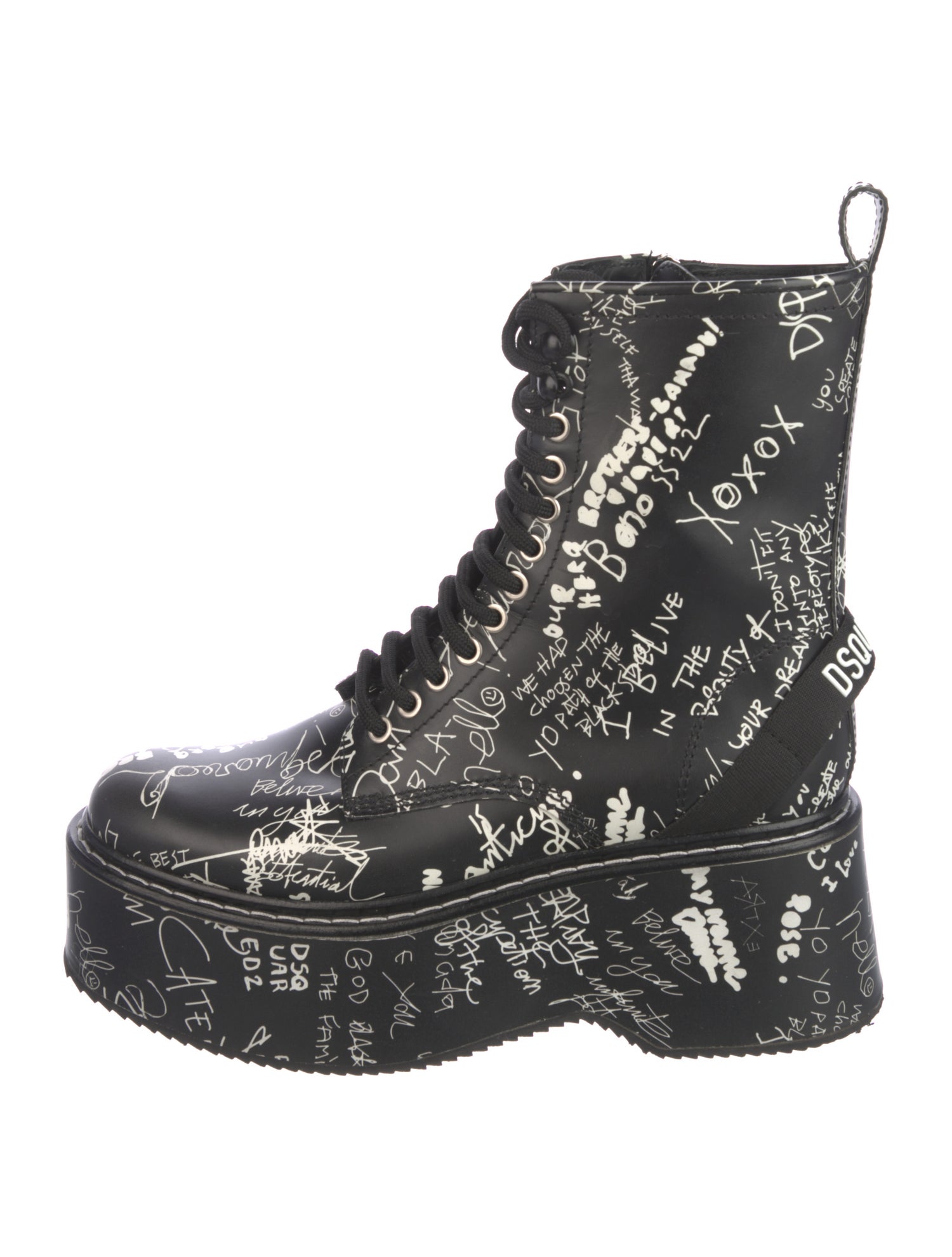 Dsquared² Leather Graphic Print Combat Boots