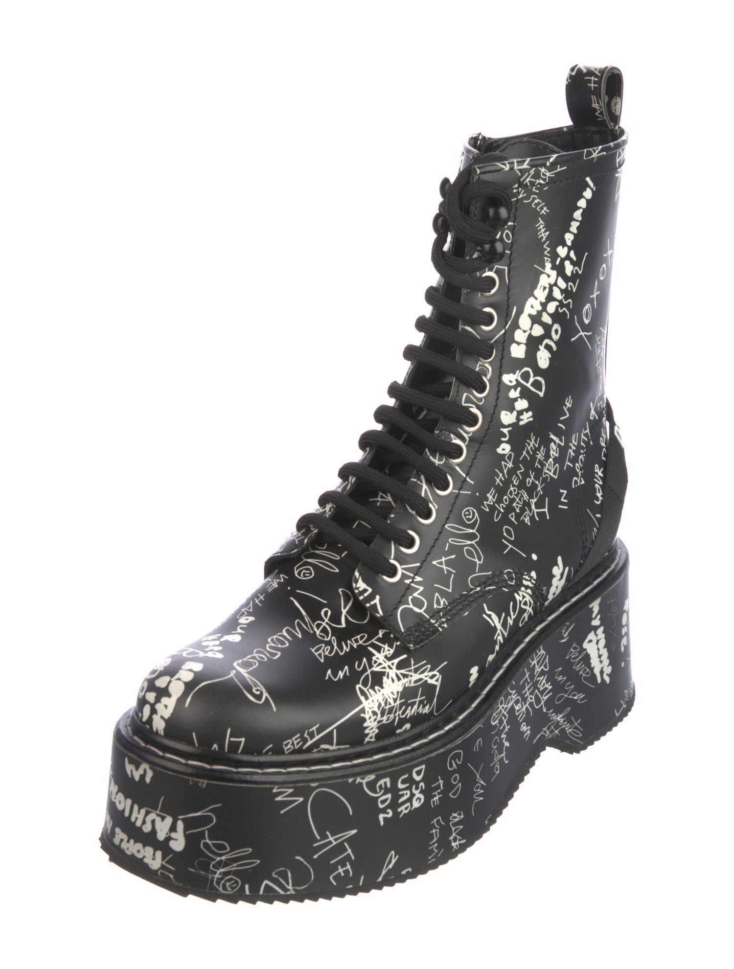 Dsquared² Leather Graphic Print Combat Boots