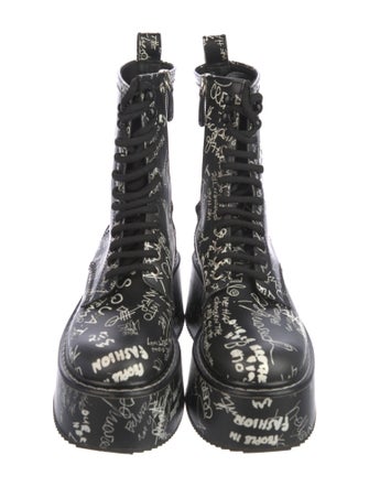 Dsquared² Leather Graphic Print Combat Boots