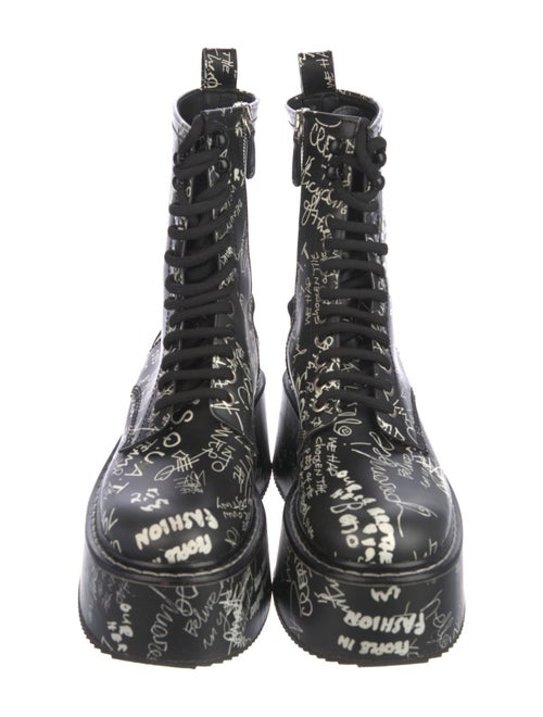 Dsquared² Leather Graphic Print Combat Boots