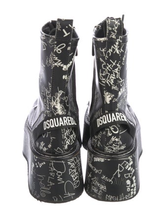 Dsquared² Leather Graphic Print Combat Boots