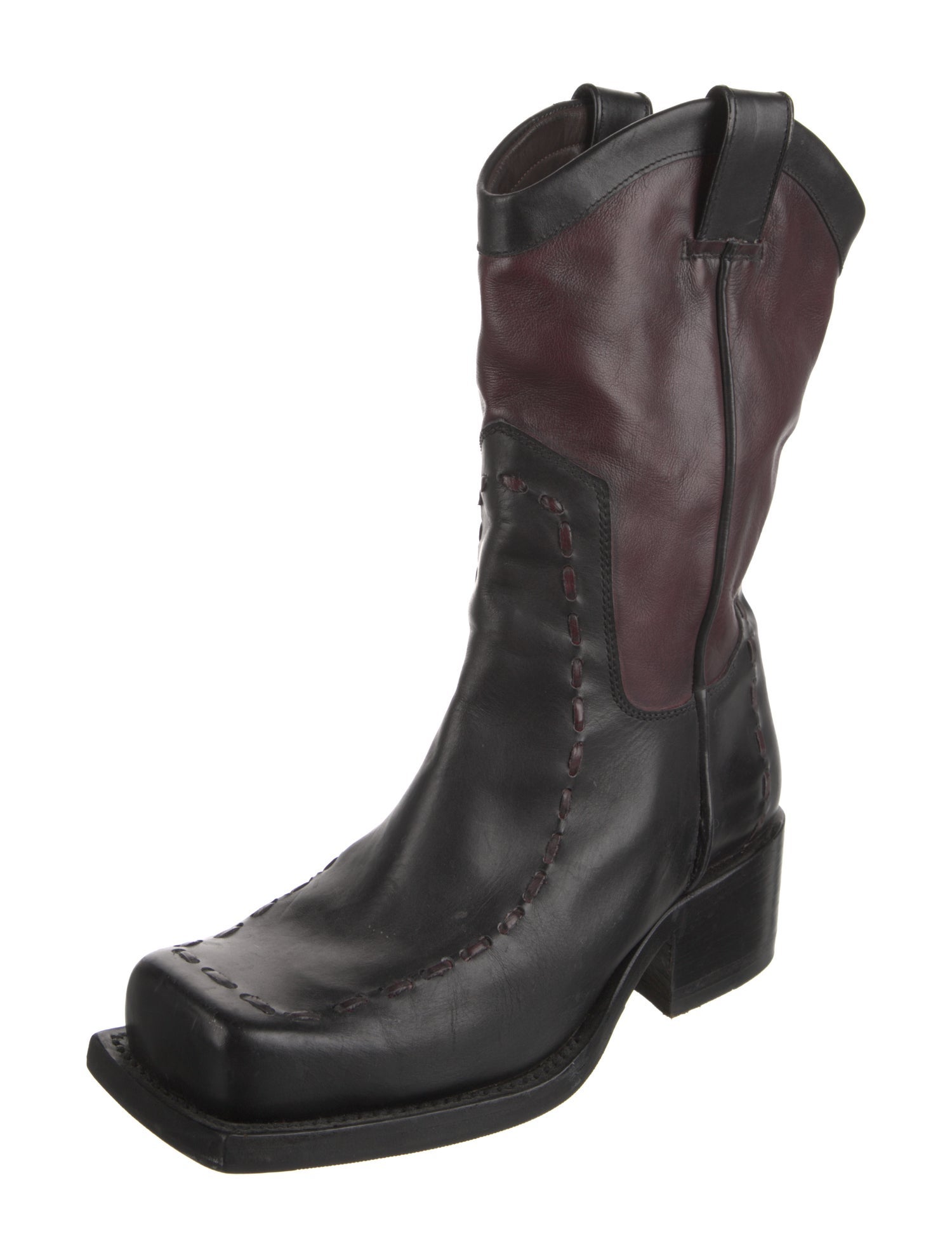 Dsquared² Leather Colorblock Pattern Western Boots