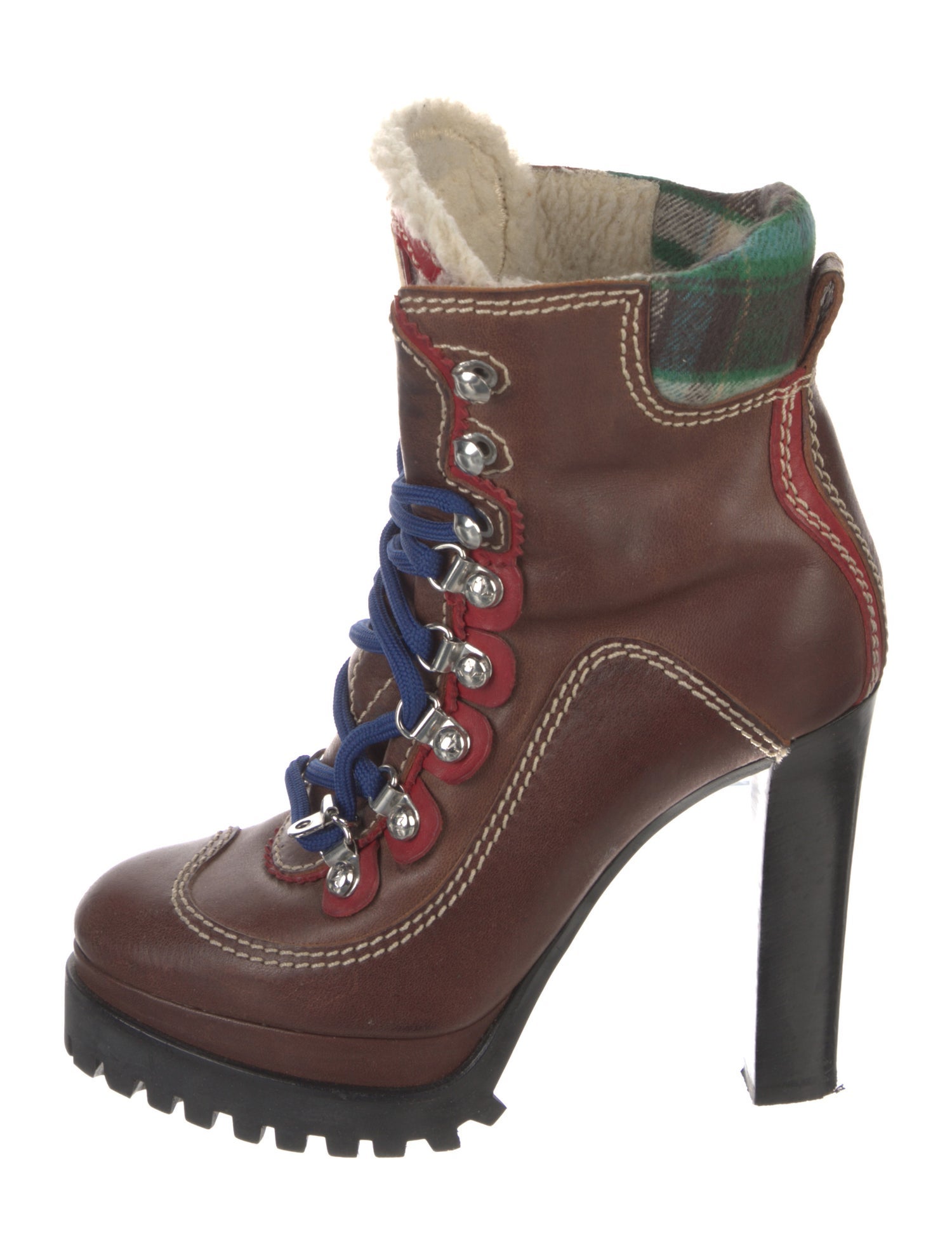 Dsquared² Leather Colorblock Pattern Combat Boots