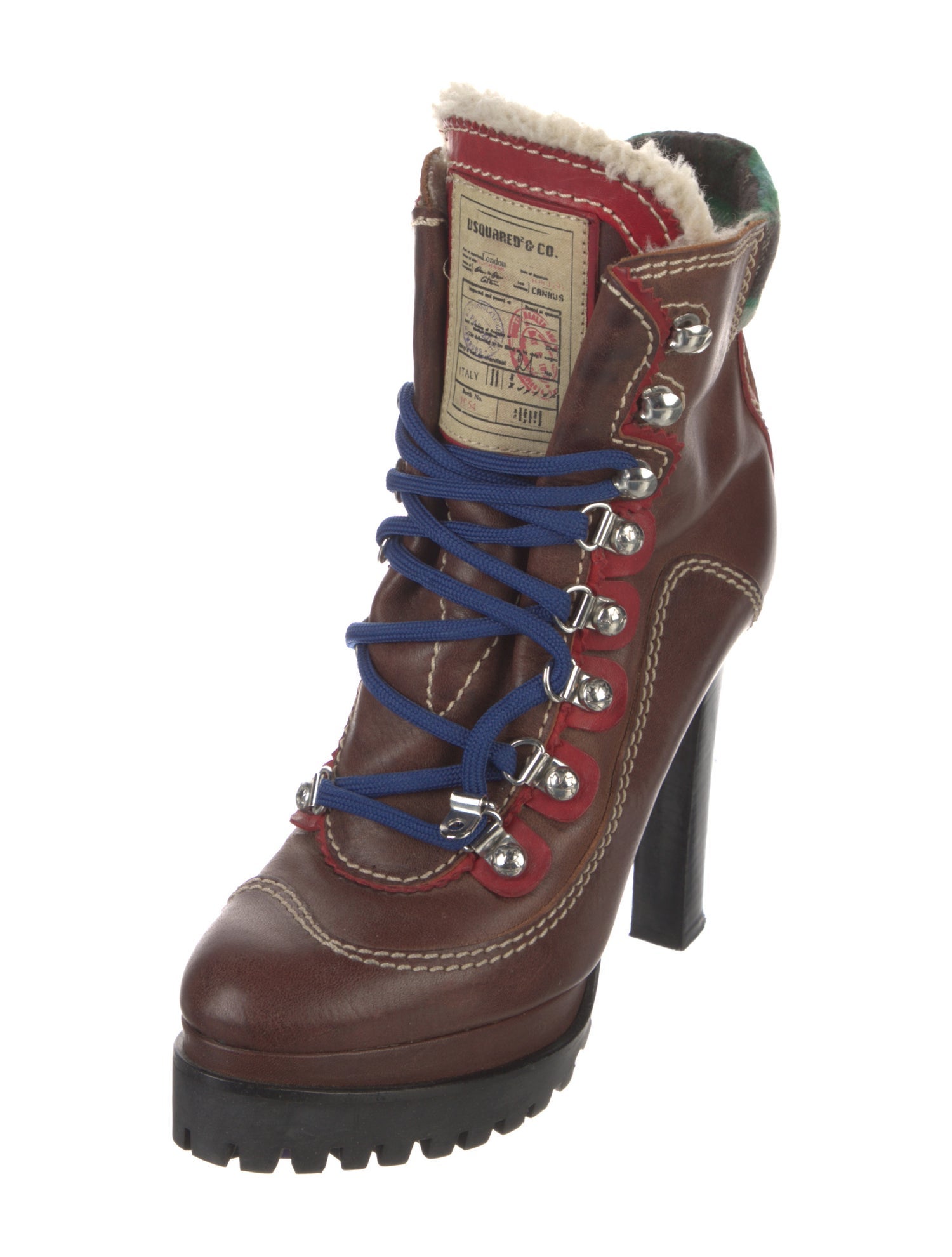 Dsquared² Leather Colorblock Pattern Combat Boots