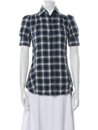 Dsquared² Plaid Print Short Sleeve Button-Up Top