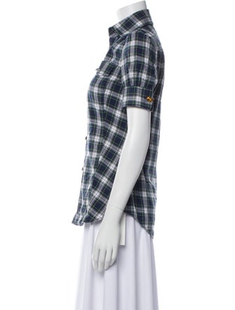 Dsquared² Plaid Print Short Sleeve Button-Up Top