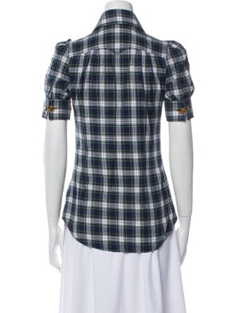 Dsquared² Plaid Print Short Sleeve Button-Up Top
