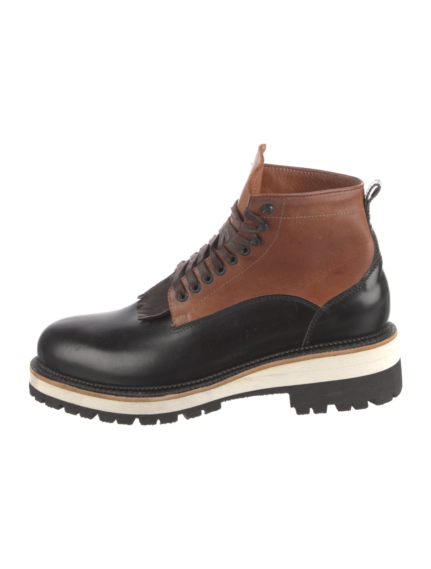 Dsquared² Leather Colorblock Pattern Combat Boots