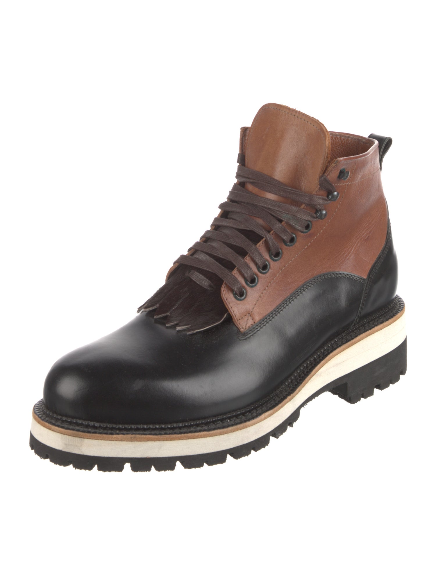 Dsquared² Leather Colorblock Pattern Combat Boots