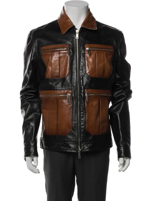 Dsquared² Leather Colorblock Pattern Denim Jacket