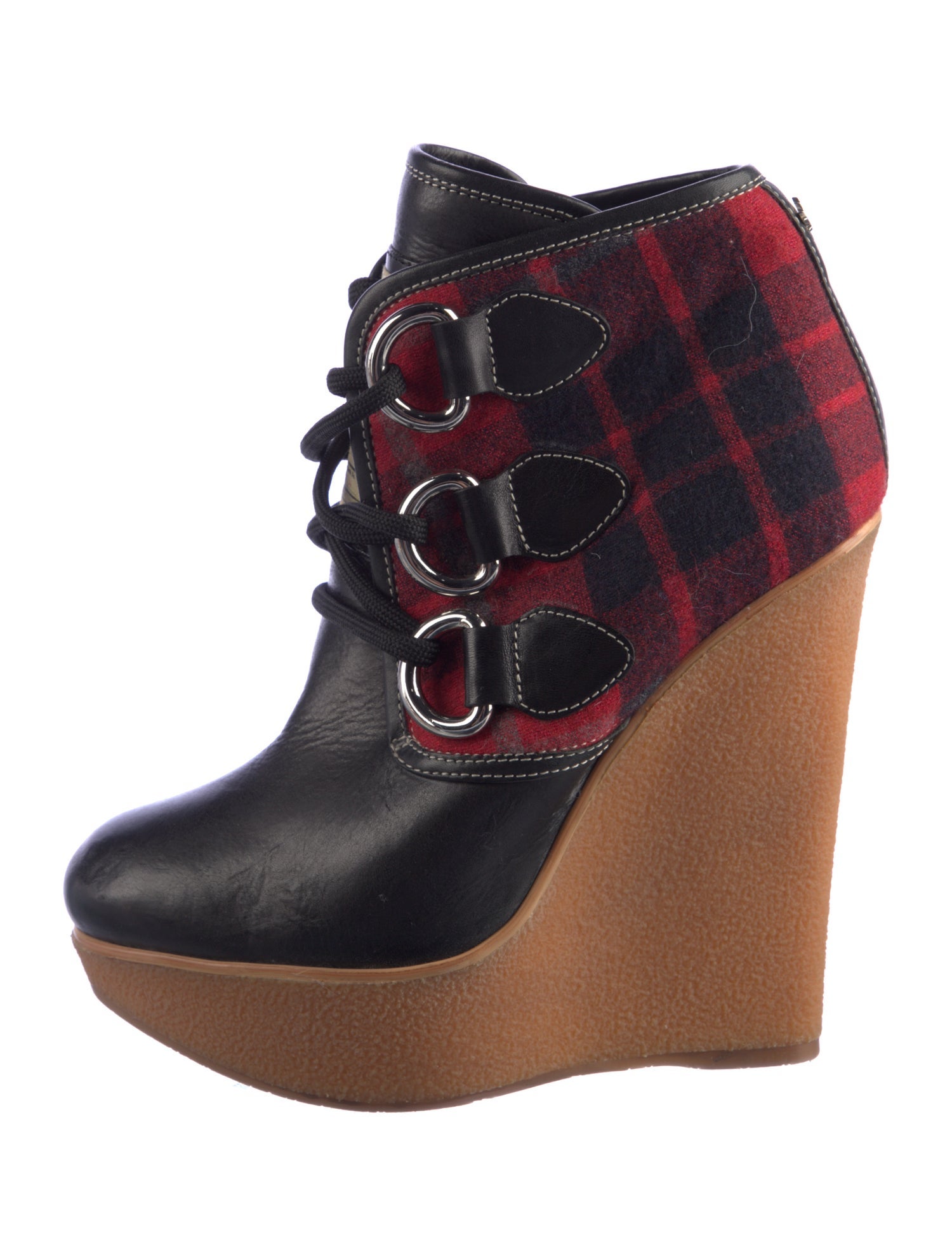 Dsquared² Leather Plaid Print Lace-Up Boots