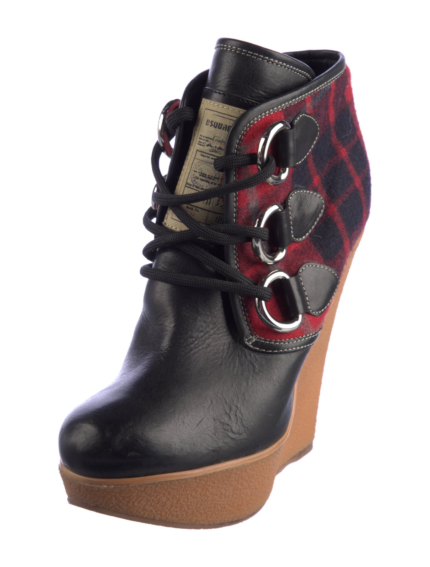 Dsquared² Leather Plaid Print Lace-Up Boots