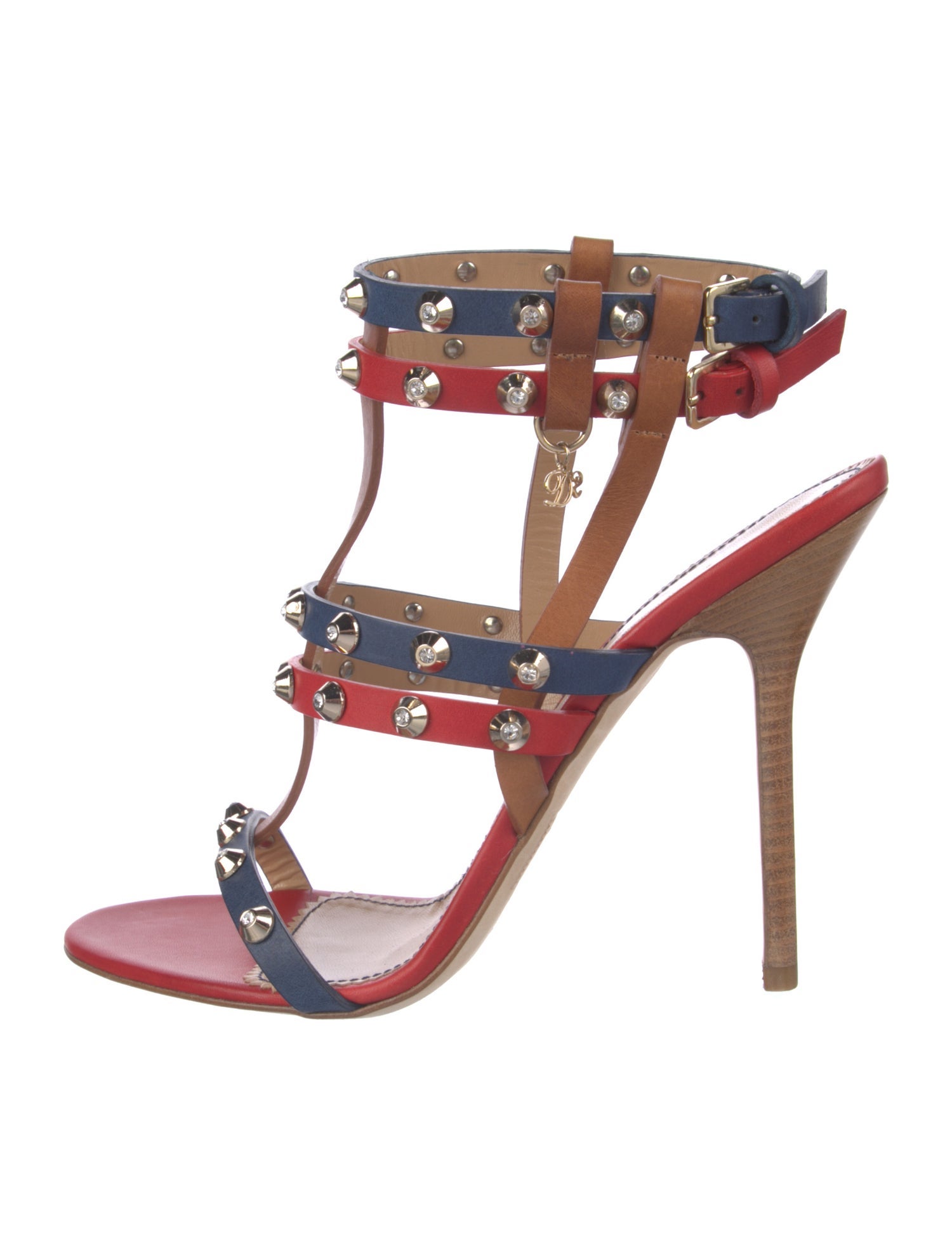 Dsquared² Leather Studded Accents T-Strap Sandals