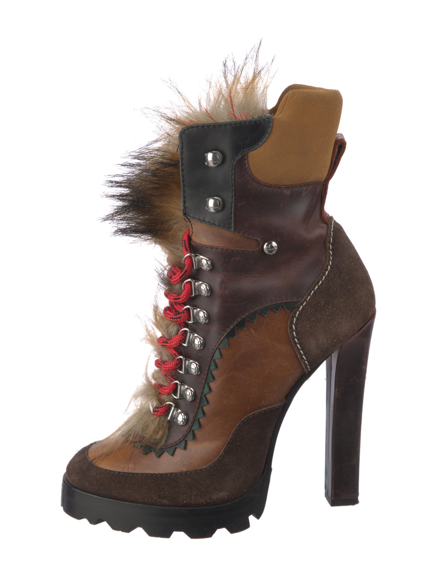 Dsquared² Leather Colorblock Pattern Lace-Up Boots