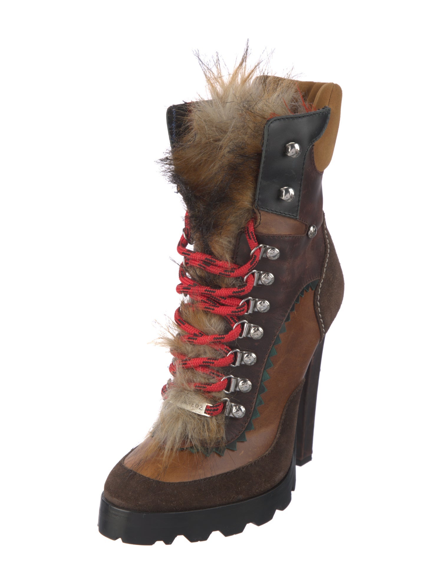 Dsquared² Leather Colorblock Pattern Lace-Up Boots