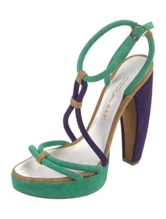 Dsquared² Suede Colorblock Pattern T-Strap Sandals