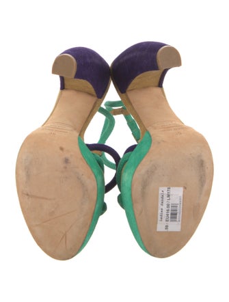 Dsquared² Suede Colorblock Pattern T-Strap Sandals