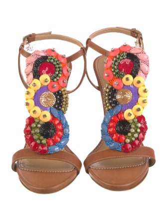Dsquared² Leather Crystal Embellishments T-Strap Sandals