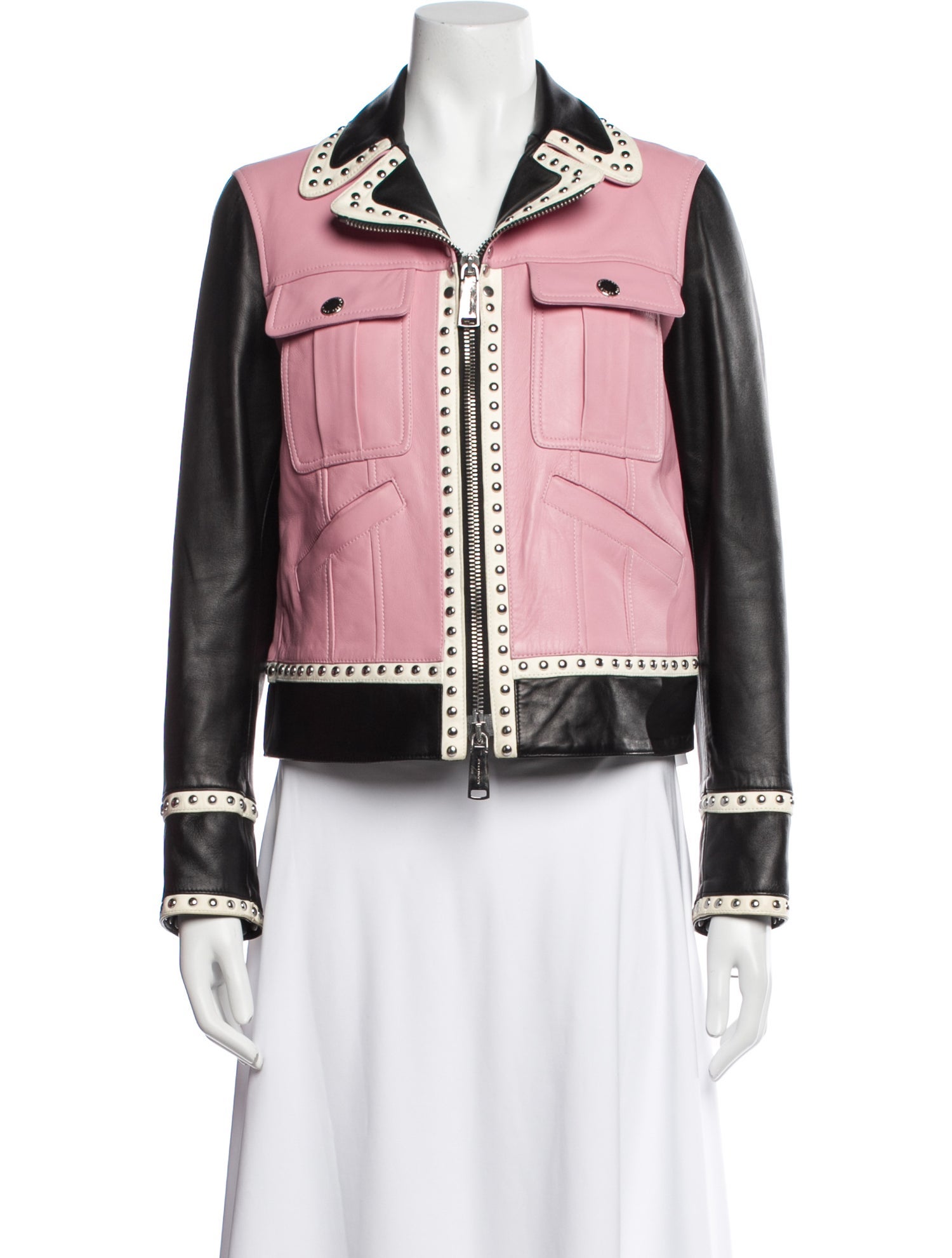 Dsquared² Leather Colorblock Pattern Biker Jacket
