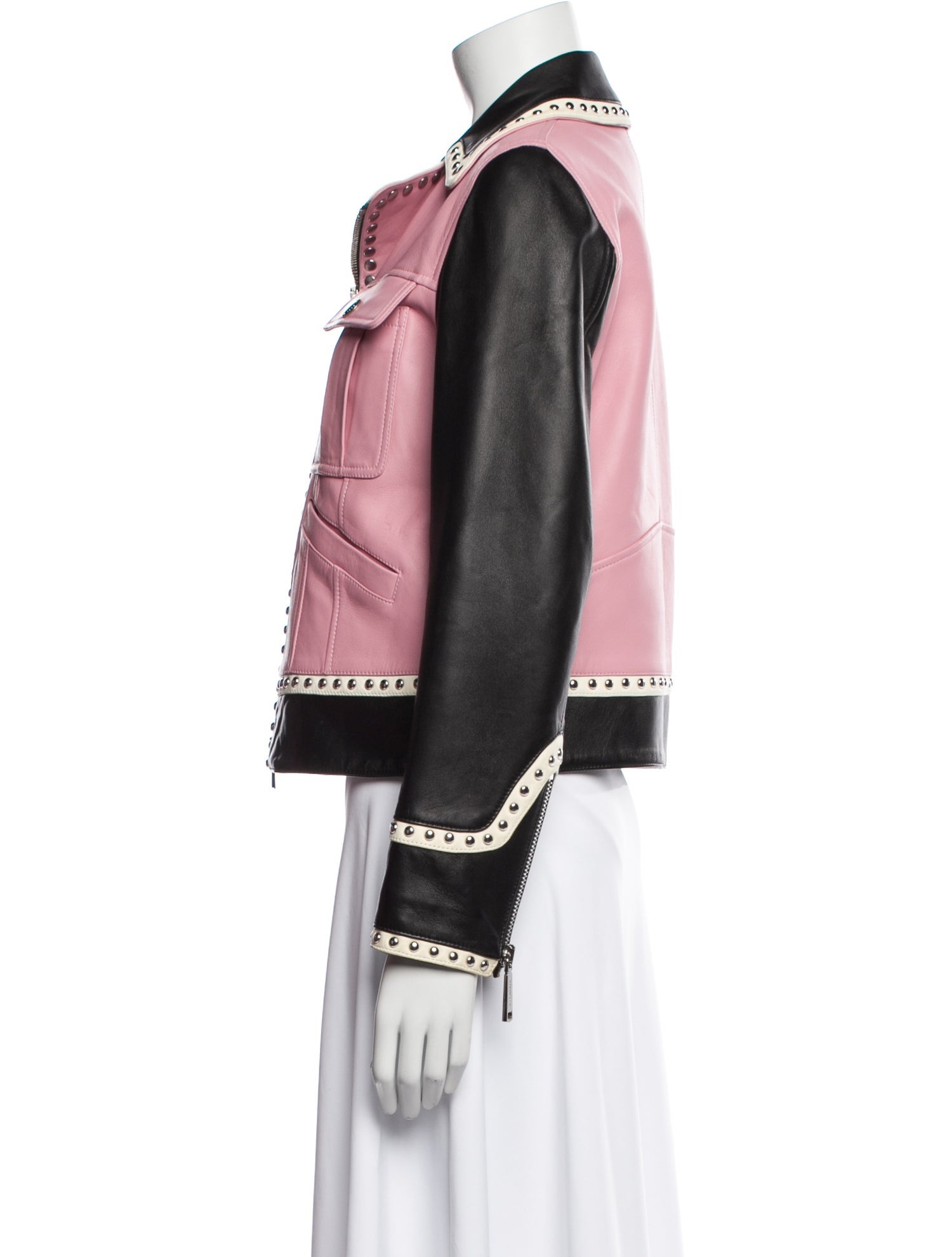 Dsquared² Leather Colorblock Pattern Biker Jacket
