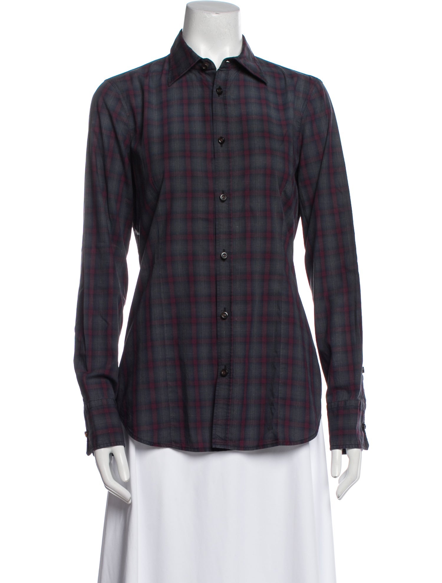 Dsquared² Plaid Print Long Sleeve Button-Up Top