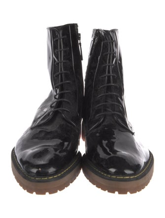 Dsquared² Patent Leather Embroidered Accent Combat Boots
