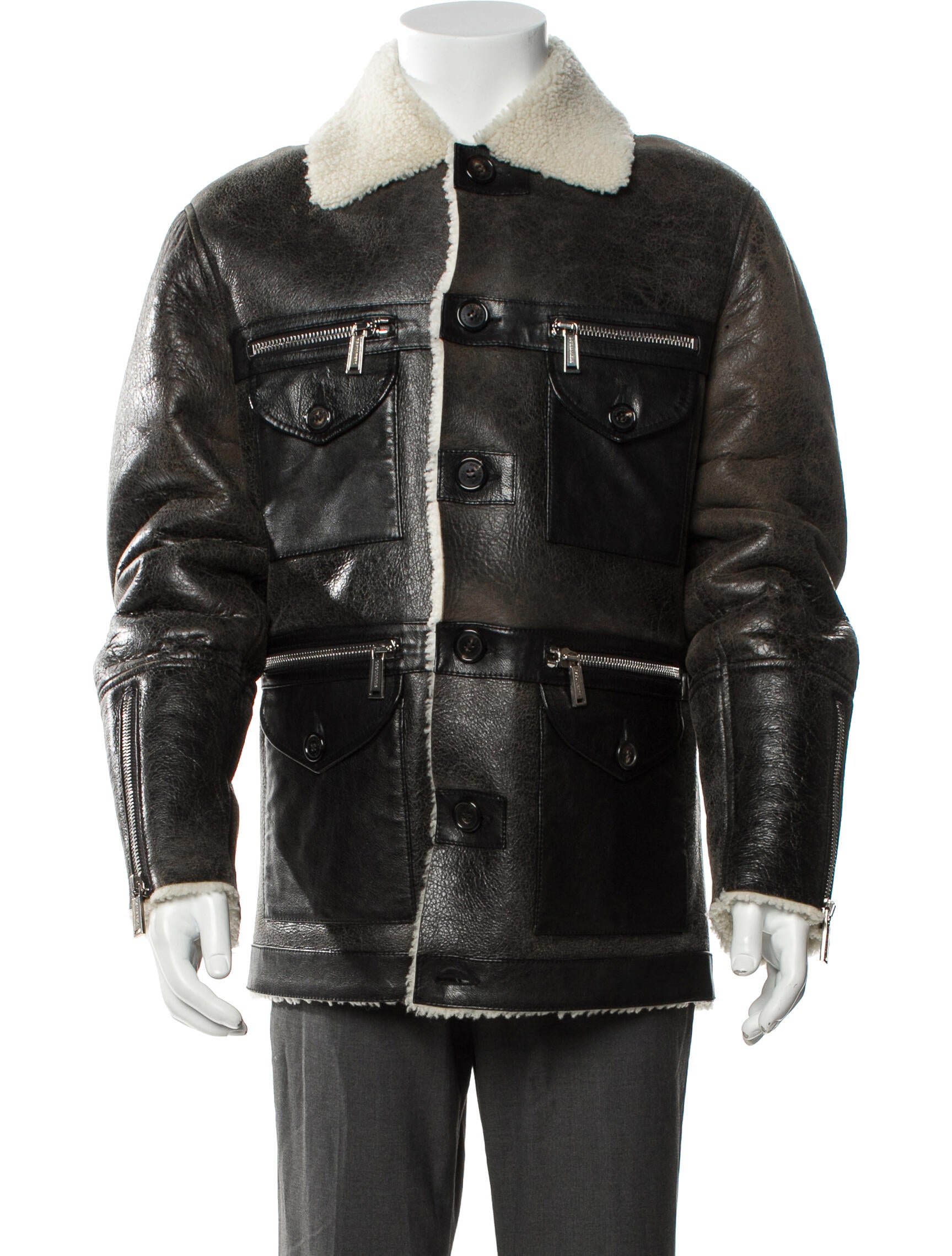 Dsquared² Lamb Leather Colorblock Pattern Utility Jacket