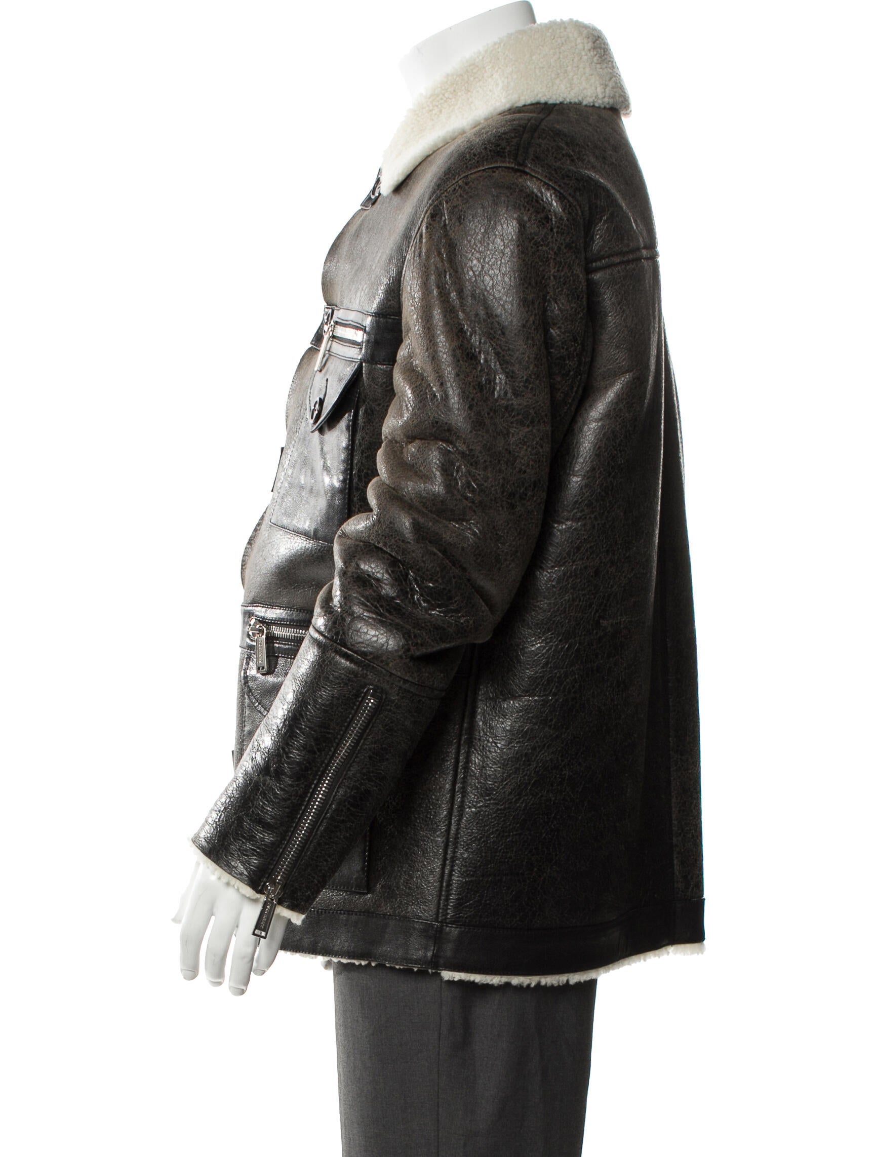 Dsquared² Lamb Leather Colorblock Pattern Utility Jacket