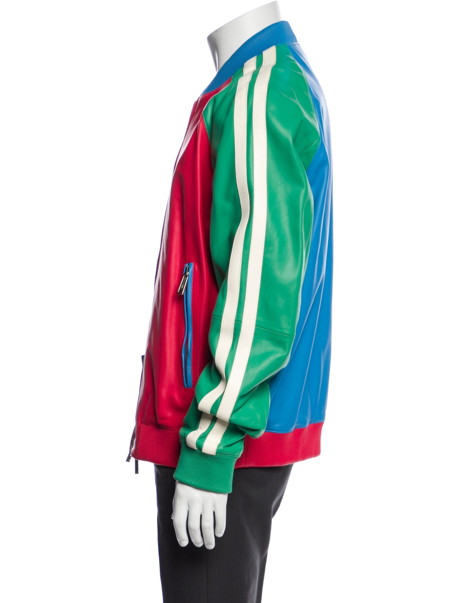 Dsquared² Leather Colorblock Pattern Bomber Jacket