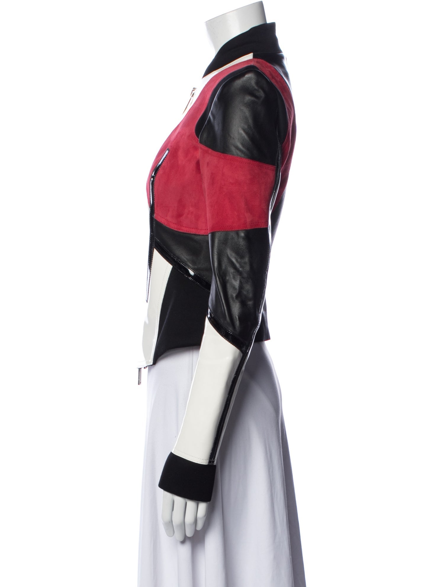 Dsquared² Leather Colorblock Pattern Bomber Jacket