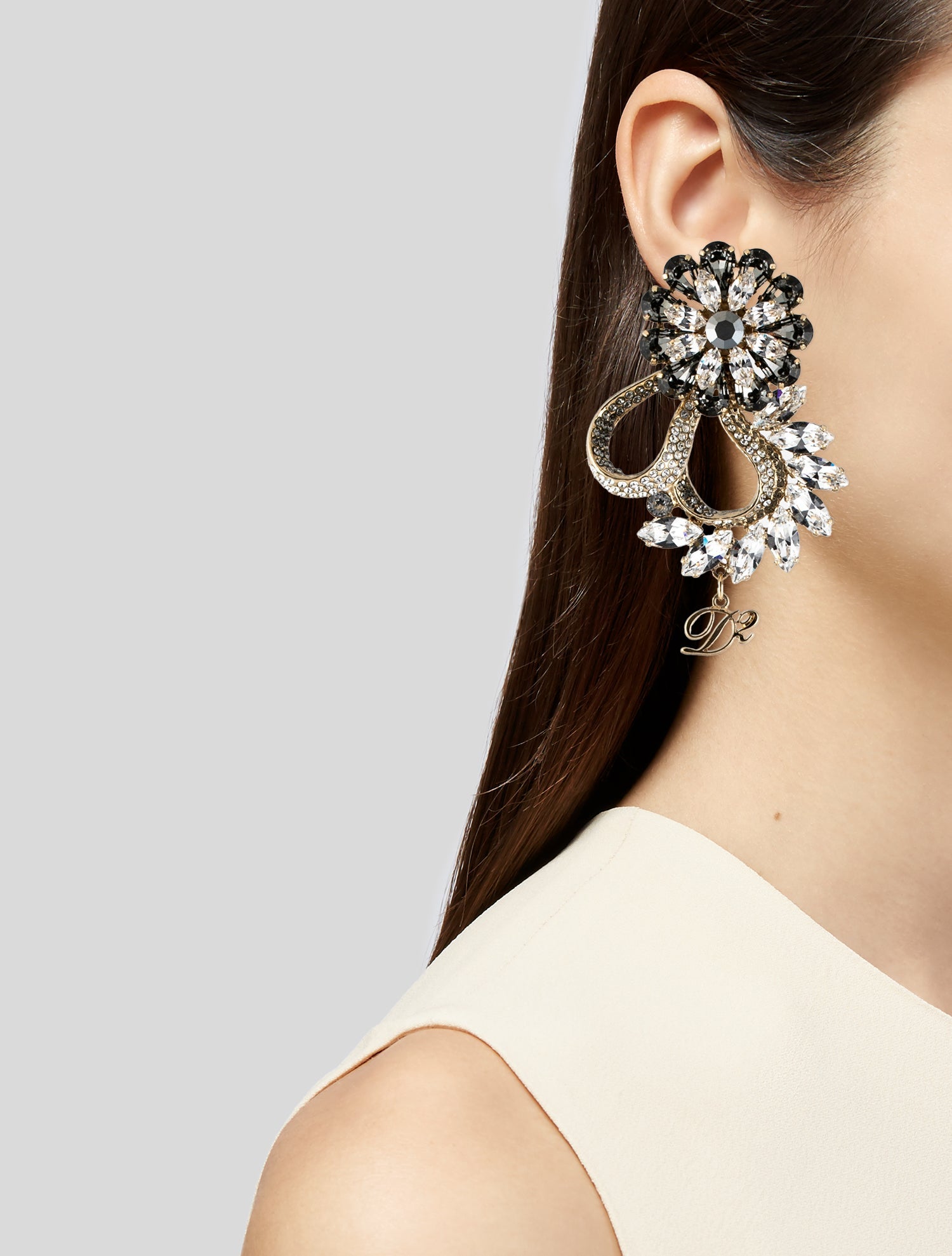 Dsquared² Crystal Flower Drop Earclip Earrings