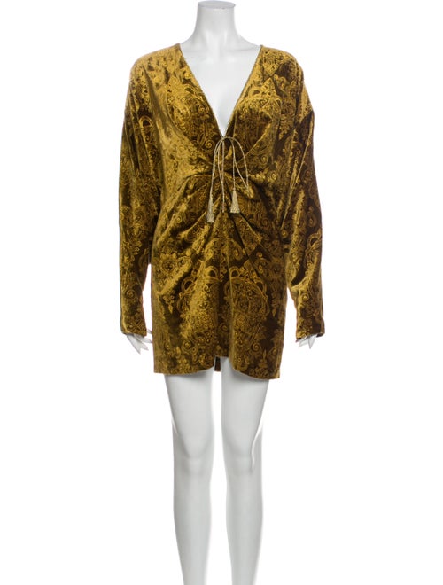 Dundas Paisley Print Mini Dress Gold