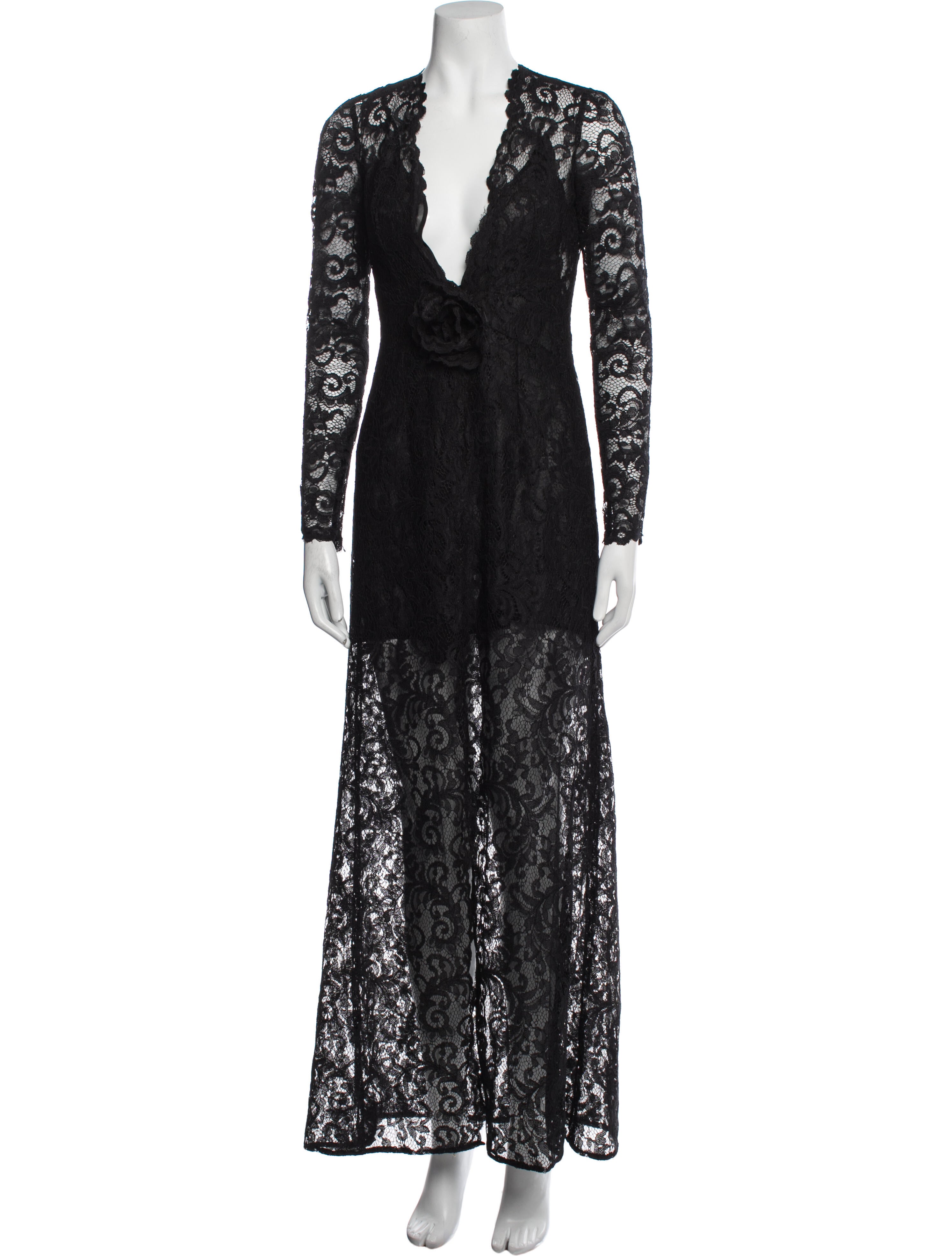Dundas Lace Pattern Long Dress Black Dresses, Clothing DUNDA21173