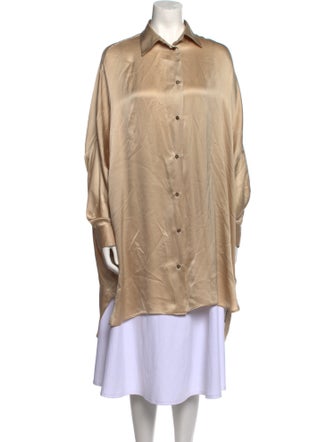 Dusan Silk Long Sleeve Button-Up Top