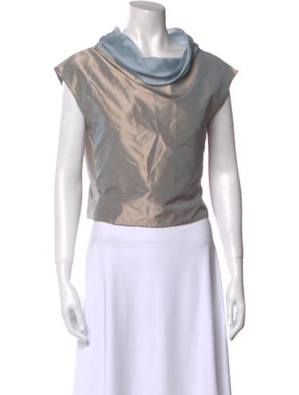 Dusan Silk Cowl Neck Crop Top