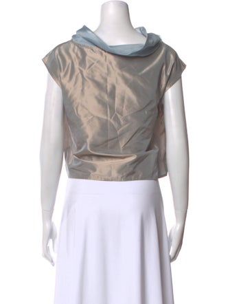Dusan Silk Cowl Neck Crop Top